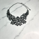 Equip Black Lace Cut Chunky Statement Necklace – Pre-Owned, Excellent Condition